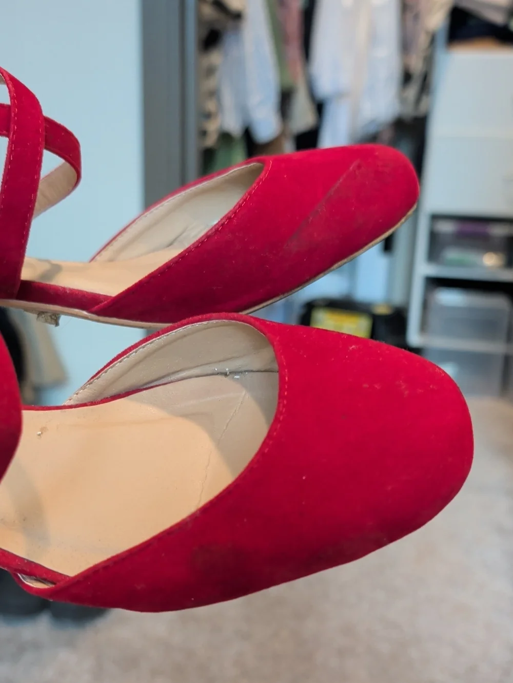 Chase + Chloe Red Suede Cross-Strap Flats 8.5